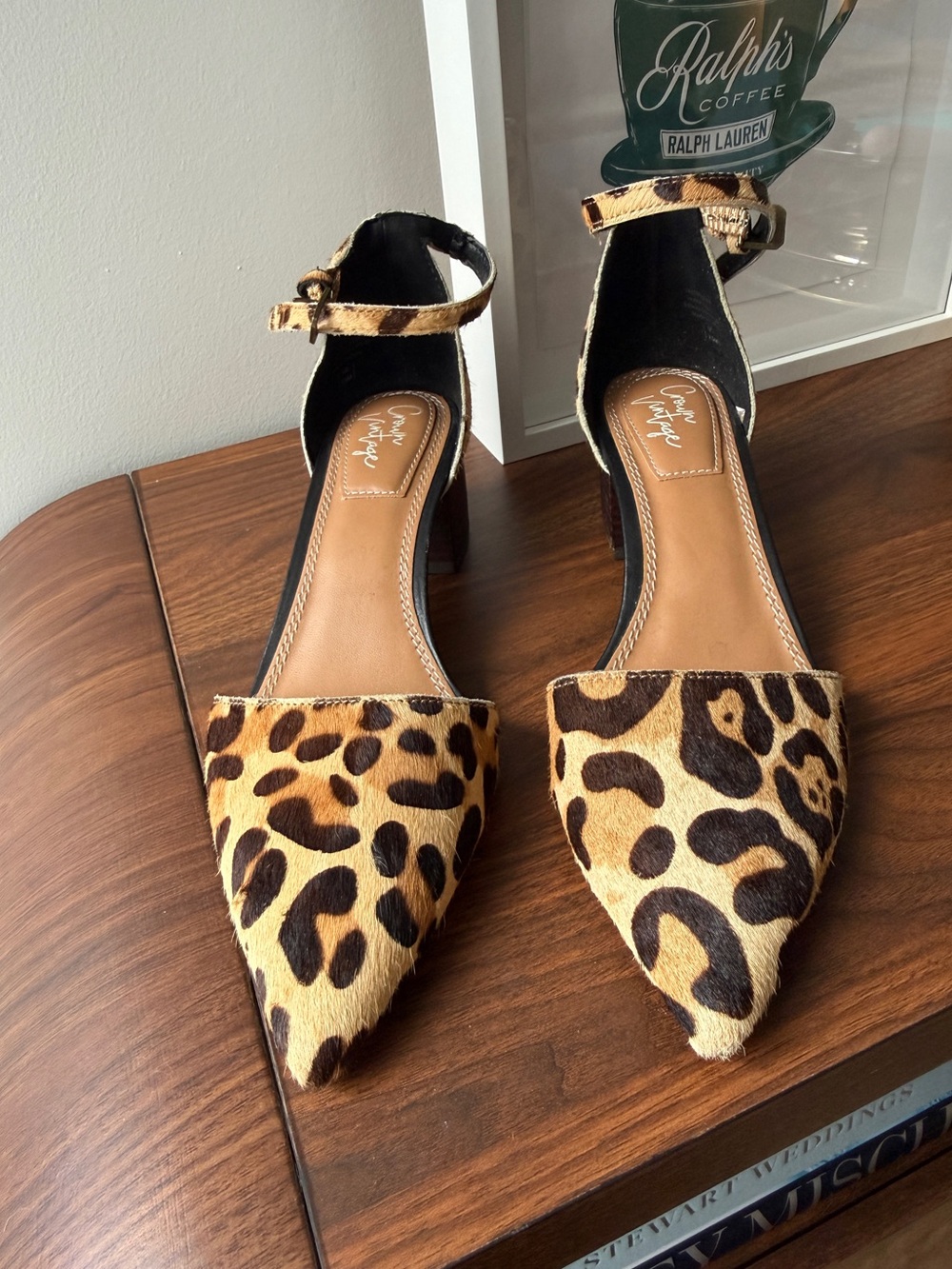Crown Vintage leopard calf hair pointed toe block heel - size 7.5